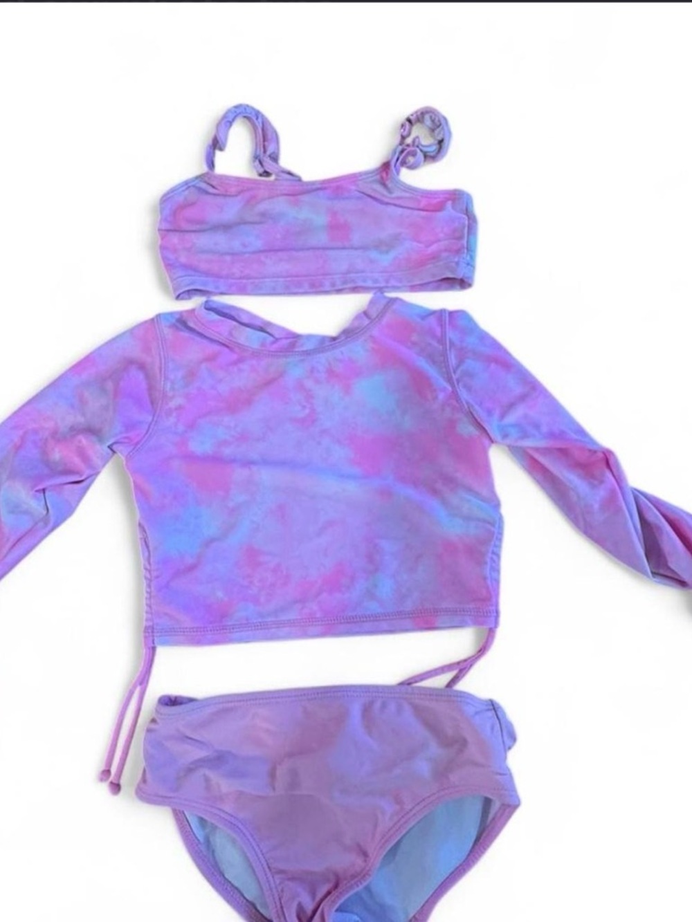 Kids Purple Tie-Dye Rash Guard Swim Set - 3-Piece